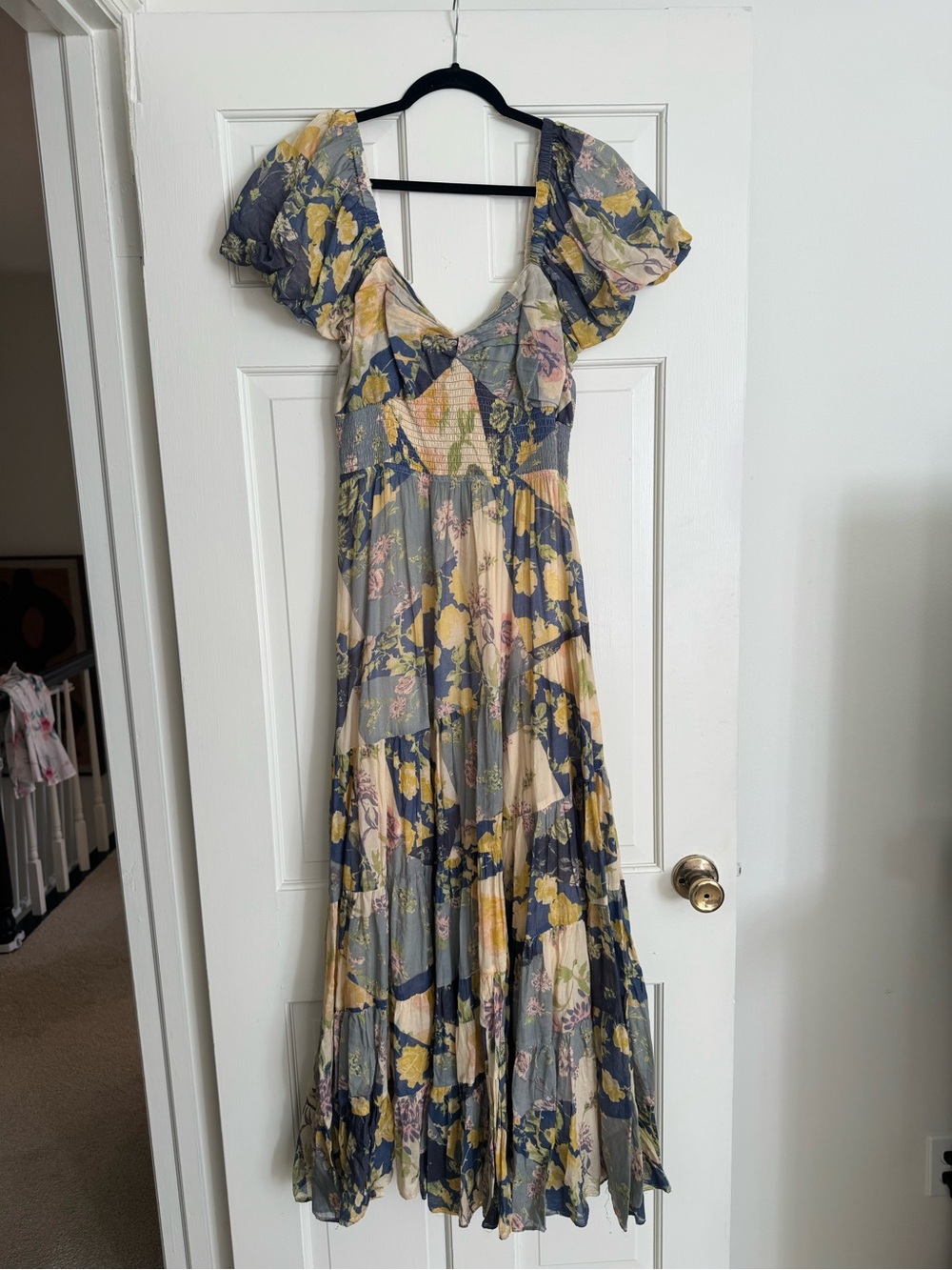 FP Floral Puff-Sleeve Maxi Dress in Blue and Yellow - Picture 1 of 2